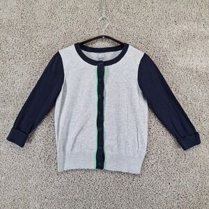 JCP Cardigan Womens S Gray Colorblock Crewneck Button Up Preppy Classic